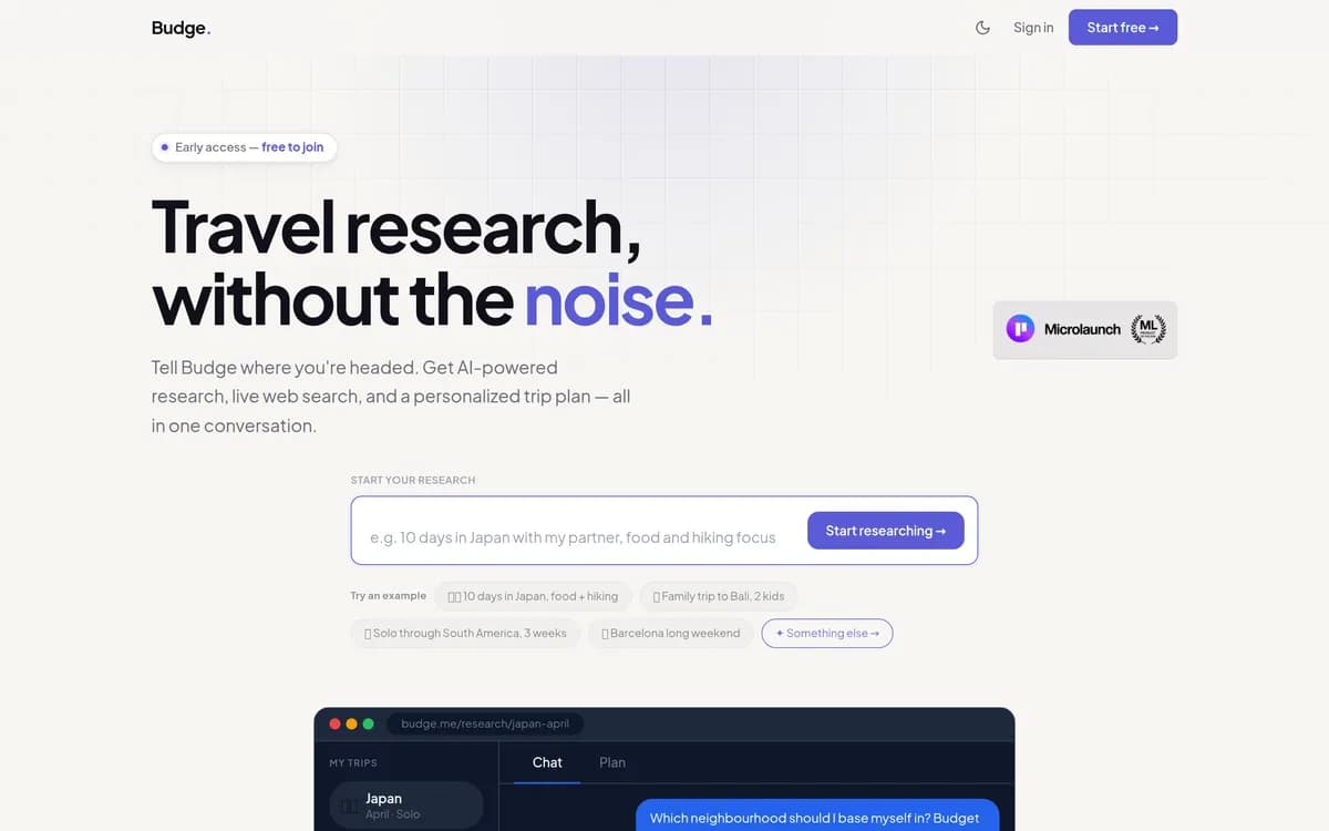 Budge - AI Travel Research & Planner screenshot 1